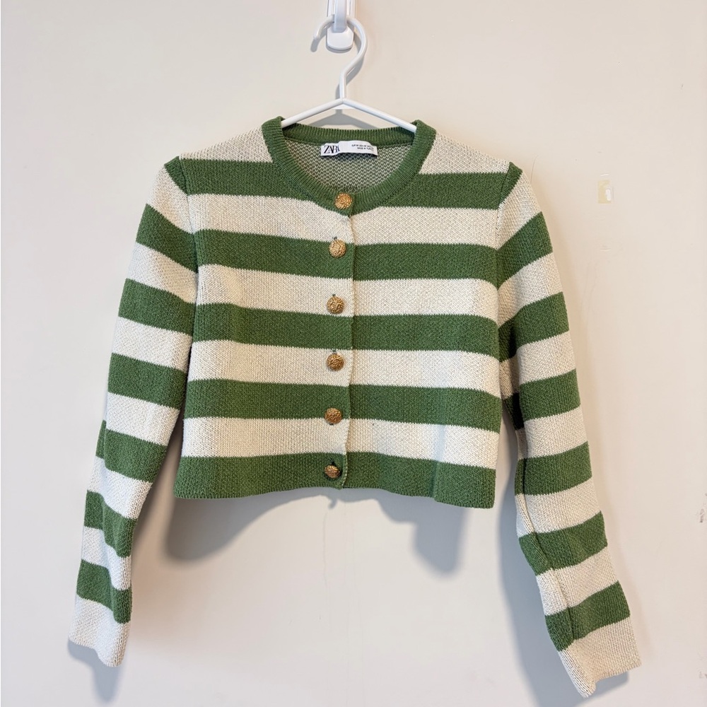 Zara Olive and Cream Striped Cardigan